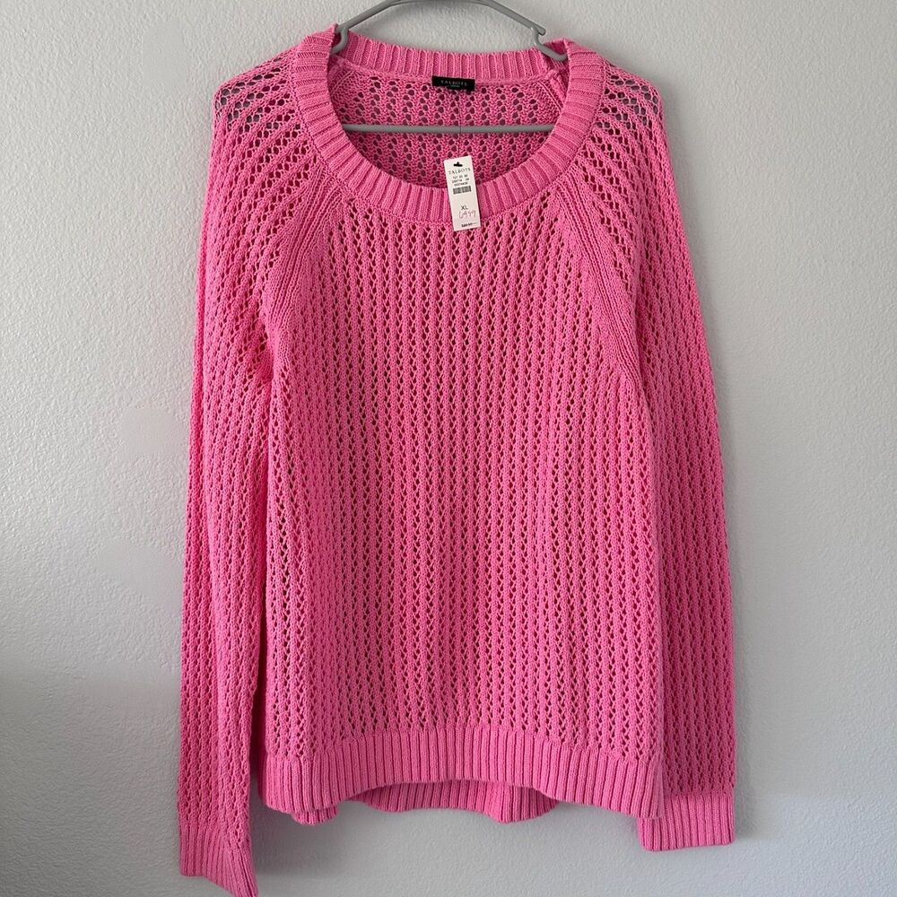 Talbots Sweater Women's XL Pink Open Knit Long Sleeve Casual Top